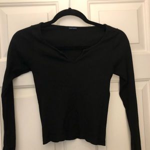 Brandy Melville V neck ribbed black top